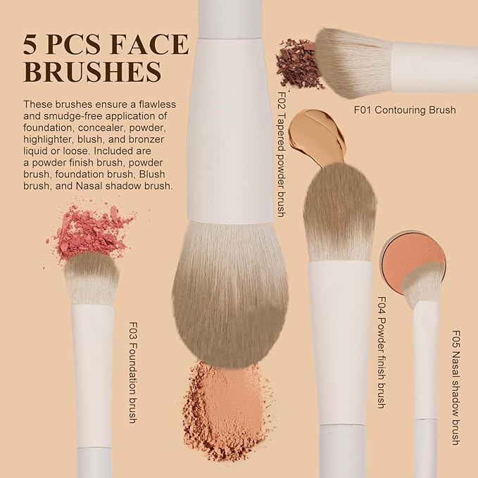 Makeup Brush Set Professional 13pcs，Premium Synthetic Powder Foundation Contour Blush Concealer Eyeshadow Blending Liner Make Up Brushes Kit（Milky B521）