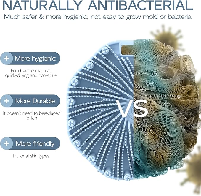 Silicone Body Scrubber, Exfoliating Body Wash Scrubbers Exfoliator, Shower Body Brush for Effective Showering Exfoliation and Gentle Massage (Blue)