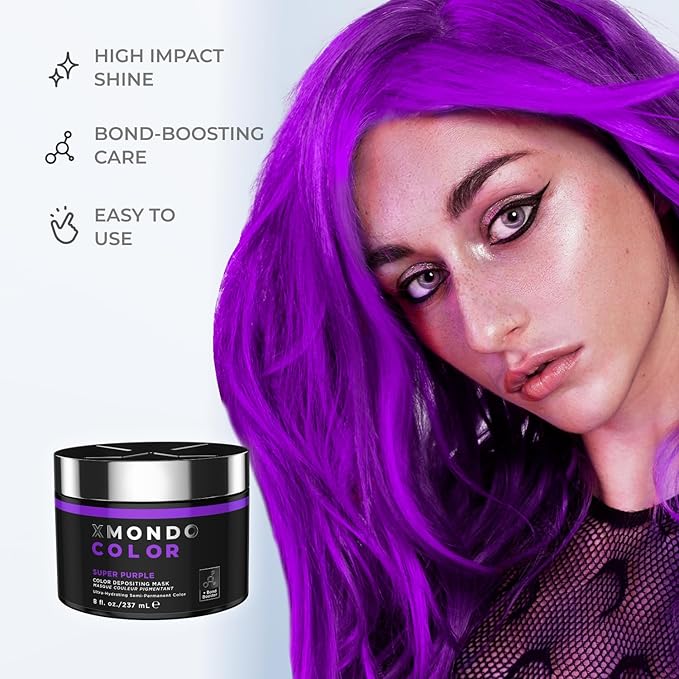 XMONDO Color Super Purple Depositing Mask & Semi-Permanent Purple Dye | Infused with Bond Booster Technology & Hyaluronic Acid for Nourishment, Revitalization & Repair, Vegan Formula, 8 Fl Oz 1-Pack