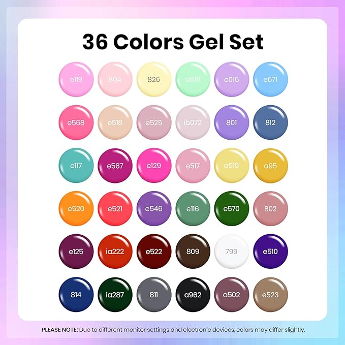 Beetles Gel Nail Polish Set - 36 Colors Nature's Tales Nail Colors Kit with Glossy & Glitter Top Coat, Soak Off UV LED Nail Gel Kit, Long Lasting Nail Art for DIY Home Salon Manicure Gift for Women