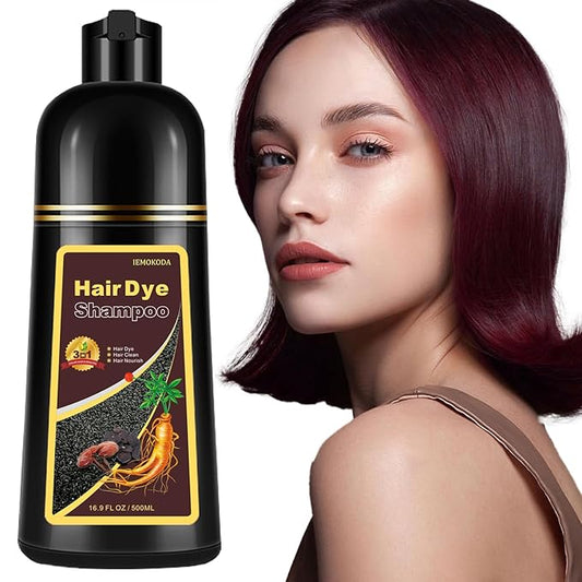 Natural Dark Wine Red Hair Dye Shampoo, 3 IN 1 Burgundy Hair Dye Shampoo, Wine Red Hair Nourishing & Dyeing for Men Women Colors in Minutes, Instant Red Hair Dye for All Hair Types（Dark wine red）