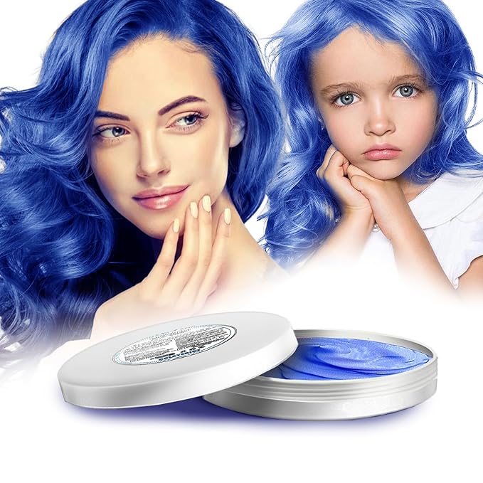 Blue Hair Color Wax, Temporary Washable Hair Color Dye for Kids, Temporary Dye Wax Natural Hairstyle Cream Hair Pomades for Women & Men Party Cosplay Halloween