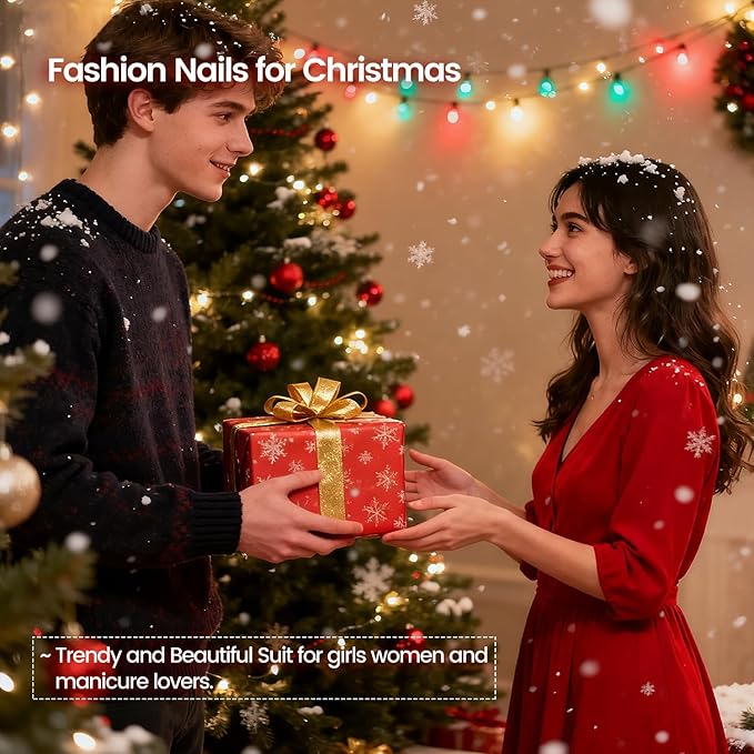 Christmas Nail Polish Set 10 Colors and Base Coat and Top Coat Red Green Glitter Gold Silver Nail Polish Kit Quick Dry Manicure Nail Art Manicure DIY Home Salon Gift for Women Girls