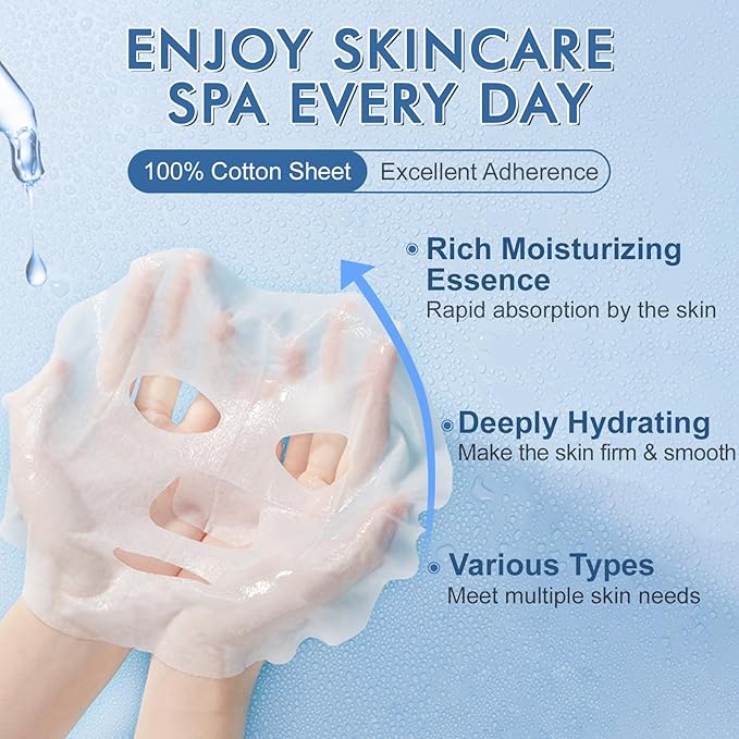 28 Pack Sheet Face Masks Skincare, Hydrating Face Masks Suitable for Sensitive Skin, Bulk Facial Mask Gifts Set for Women Skin Care, Home Skincare Spa for All Skin Types
