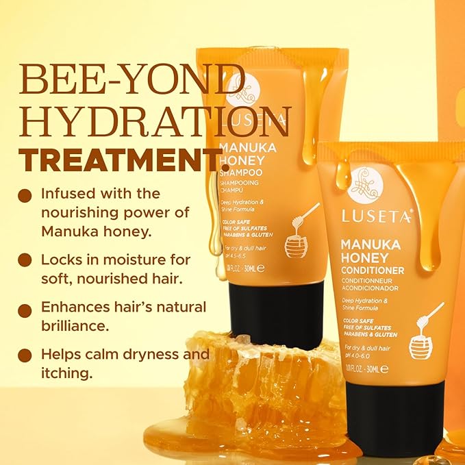 Luseta Manuka Honey Shampoo & Conditioner Set Hydrate & Repair for Dry and Dull Hair Adds Shine & Restore Softness Moisturizing for Damaged Hair 1.01oz*2