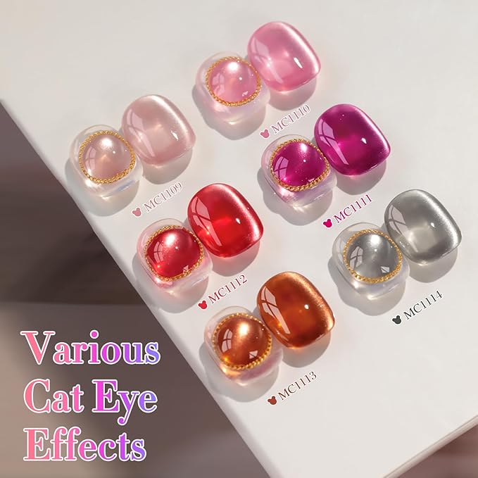 Double Rhythm Cat Eye Gel Nail Polish Set of 6 Same Color Same Bottle 0.5 Oz Shimmer Glitter with Magnet Holographic Reflective Magnetic UV Nail Polish Kit at Home (Glass Brown Red Nude-T6-43)