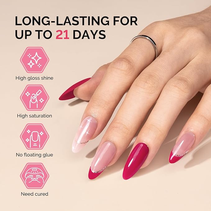 MelodySusie Fleurwee Plant Based Gel Nail Polish, Hema Free Raspberry Red Nail Polish, Soak Off UV LED Gel Polish Gift for Women 21 Non Toxic Long Lasting Nail Art Manicure Salon DIY at Home P22