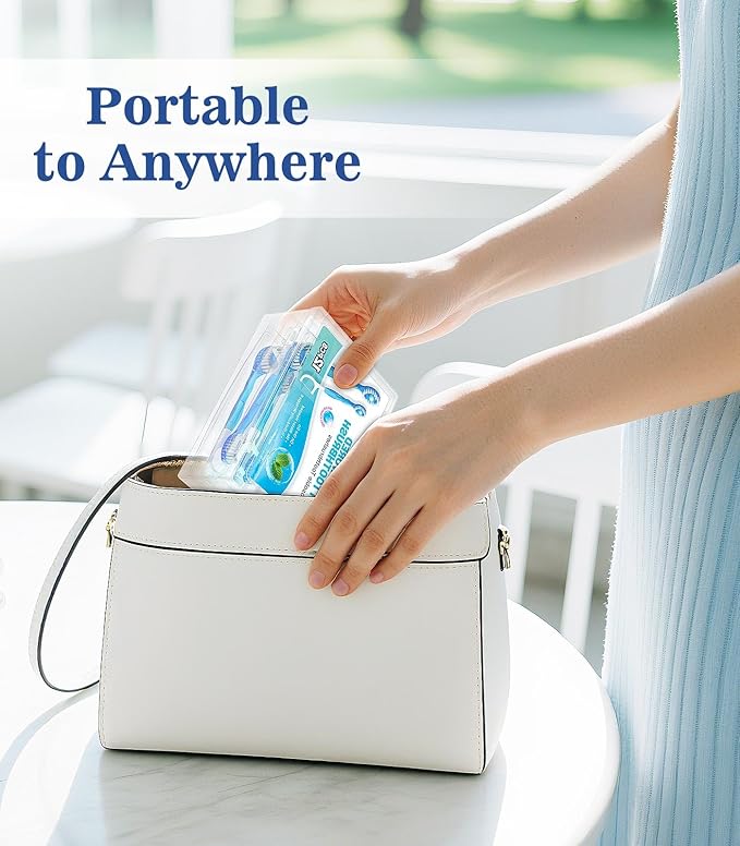 12 Pack 5-in-1 Disposable Mini Toothbrush with Toothpaste + Floss + Pick + Tongue Scraper for Work/Camping/Travel, Travel Toothbrush Set for Kids Adults, Individually Wrapped, Mint Flavor