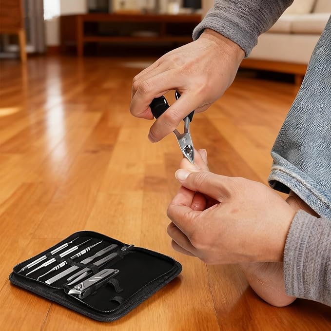 Nail Clippers Kit, 8-Piece Stainless Steel Toenail & Fingernail Clipper with Nail File & Cleaner, Precision Sharp Blade for Easy Clean Cut, Ideal for Men, Women, Seniors, Gift Pack