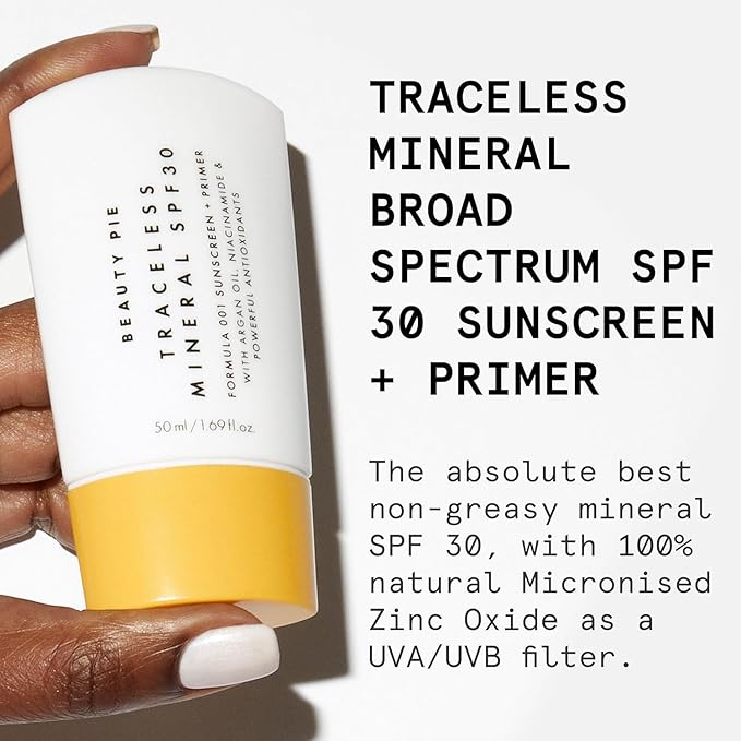 Beauty Pie Traceless Mineral Sunscreen + Primer SPF 30, 1.69 fl oz (50 ml) – Invisible Mineral Protection with Niacinamide, Argan Oil & Antioxidants