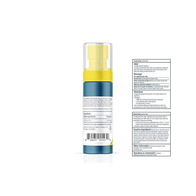 Oars + Alps Face & Scalp Sunscreen Spray Mist, SPF 35 Facial & Hair Sunscreen, Infused with Aloe Vera + Cucumber, Water & Sweat Resistant, Summer Splash Scent, 1.5oz