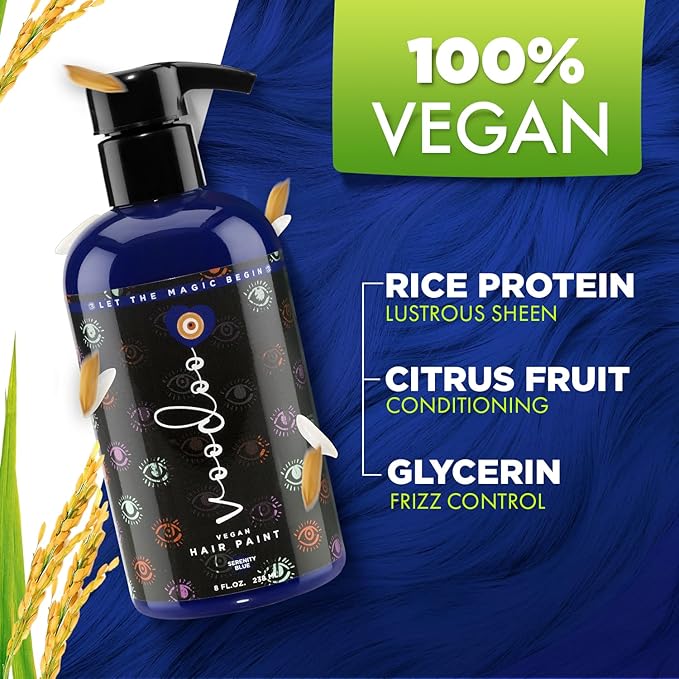 MOEHAIR Semi-Permanent Hair Color | Dark Blue Hair Dye 8 Oz | No Ammonia, Sulfate or Paraben | Vegan & Cruelty-Free | Voodoo Serenity Blue Hair Color | Gentle, Intermixable & Washable | All Hair Types