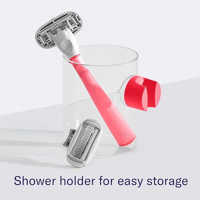 Flamingo Shaving Razor Set for Women - Original Razor Handle, 4 Blade Refills, and Shower Holder - Pink