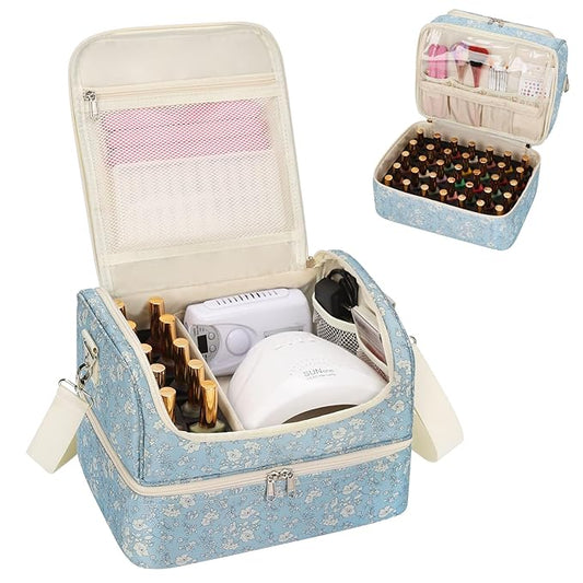 CUBETASTIC Nail Polish Organizer, Nail Supplies Storage Case Holds 45 Bottles Nail Polish & Nail Lamp, Travel Nail Tech Carrying Bag, Nail Kit Bag For Nail Stuff & Manicure Tools