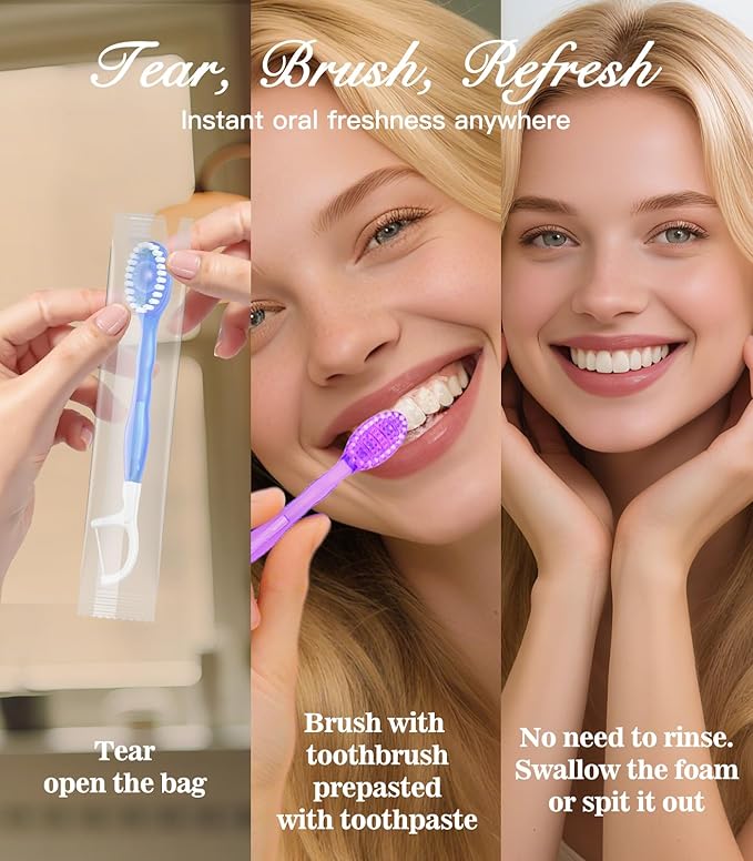 24 Pack 5-in-1 Disposable Toothbrushes with Toothpaste, Floss, Pick & Tongue Scraper, Portable Mini Toothbrush Travel Set for Kids Adults, Individually Wrapped, Work Camping, Mixed Flavor