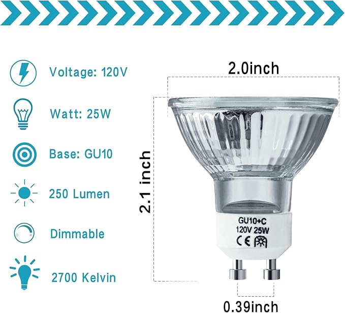 Halogen Bulb 25 Watt GU10 120V NP5 Replacement Bulb for Candle Warmer, Scent Wax Burner, Fragrance Melt, Warming Bulb MR16 JDR Dimmable, Warm White 2700K(Pack of 4)
