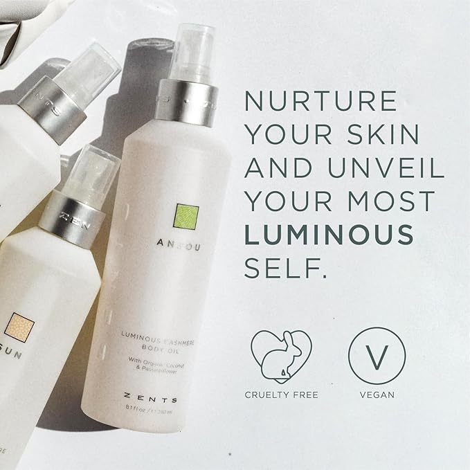 Zents Luminous Cashmere Body Oil (Water Fragrance) | Moisturizing Body Oil with Vitamin E & Organic Coconut Oil | Softens & Smooths Skin | 8 fl oz