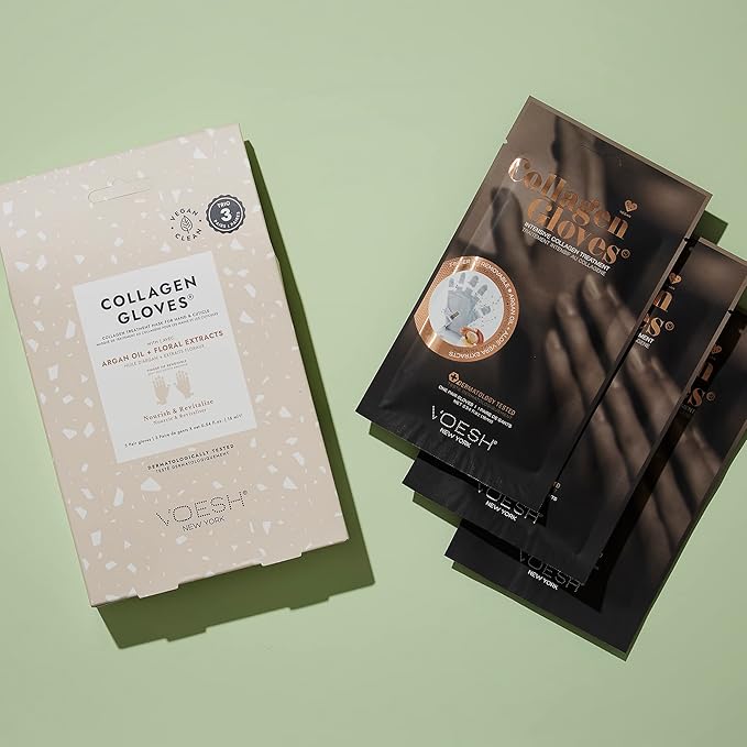 VOESH Collagen Gloves Trio, Vegan Hand Masks, 1 Pack of 3 pairs, Moisturizing Hand Mask, Lotion Gloves, Hydrating Gloves, Hand Care, Spa Manicure Gloves, Dry Hand Treatment