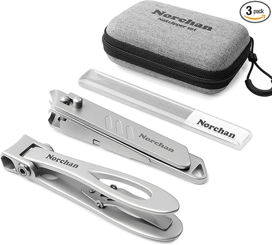 3-Piece Nail Clipper Set, Stainless Steel Fingernail & Toenail Clippers with Nail File, Compact Travel Case, Portable Grooming Kit for Toiletry Bag, Home Use, Men & Women