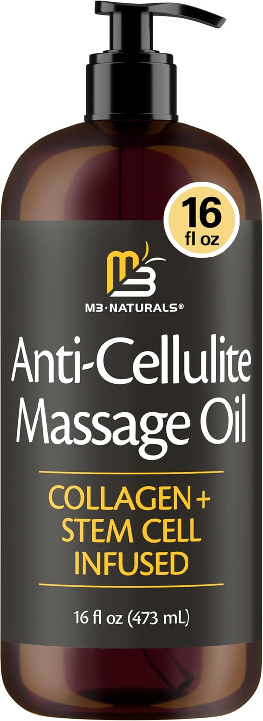 Firming Body Massage Oil with Collagen & Stem Cell – Helps Smooth The Appearance of Cellulite & Improve Skin Texture – Refreshing Aromatherapy Body Oil for Legs & Full Body – 16 Fl Oz