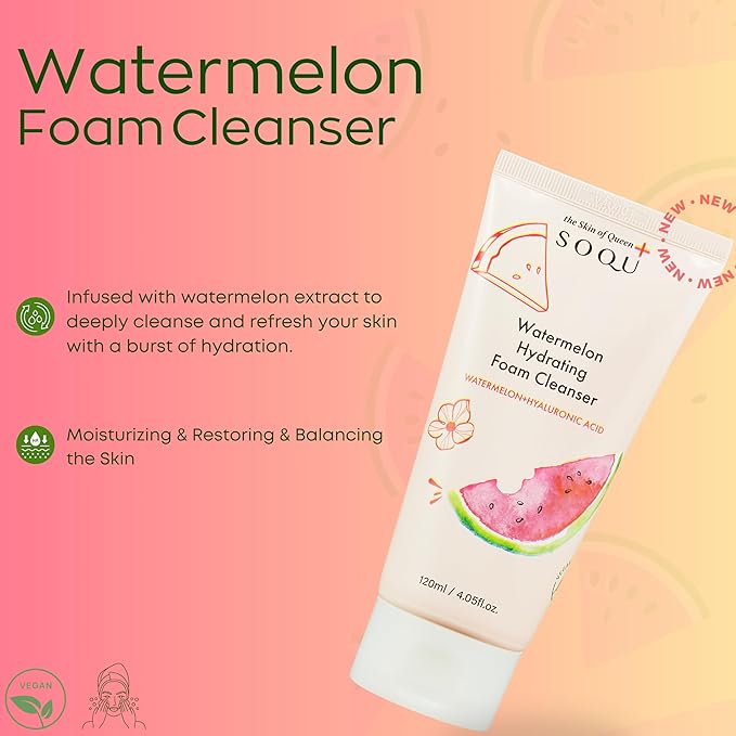 Watermelon Face Wash with Hyaluronic Acid – Hydrating Foam Cleanser for Fresh, Glowing Skin – Made in Korea – 120ml