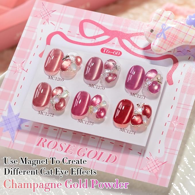 Double Rhythm 0.5 OZ Cat Eye Gel Polish with Magnet 15ML Holographic Glitter Shimmer Translucent Jelly Color Magnetic Nail Polish Salon DIY at Home (Rose Coffee-MC1272)