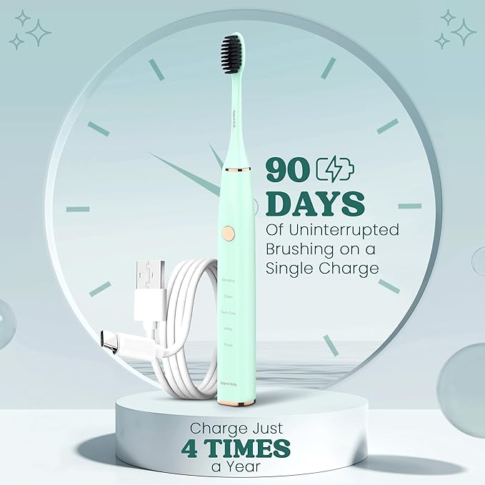 Sonic Electric Toothbrush for Adults – Battery Powered Tooth Cleaning Brush with Timer, 5 Modes & 3 Intensity Levels – Long-Lasting 90-Day Battery Life