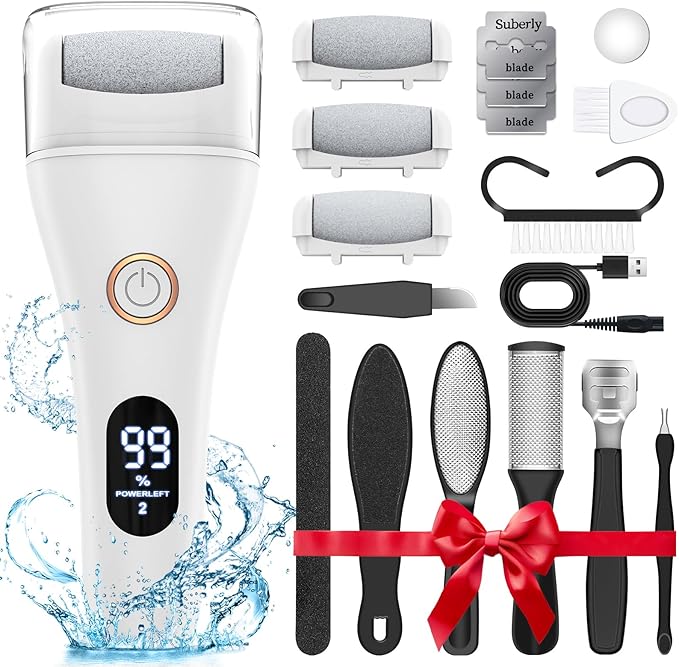 Electric Foot File - Callus Remover for Feet, Adjustable 3 Speed Foot Callus Remover with 16 in 1 Pedicure Tools Professional Foot Care, to Remove Dead Skin and Calluses Hard Skin Dry Cracks (White)