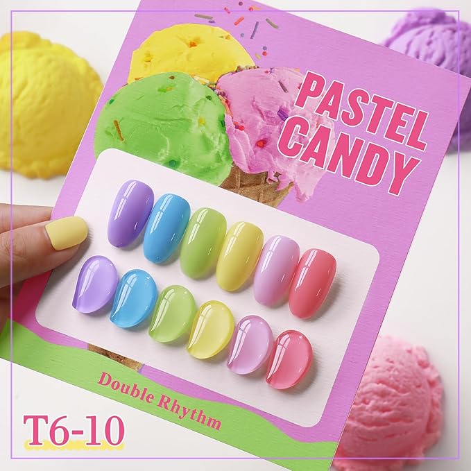 Double Rhythm 6 Pcs 15 ML Gel Polish Set Same Color Same Bottle Soak Off Gel Polish Kit Nail Art Manicure Salon DIY at Home for Women (Purple Blue Green Yellow Pink Peach-T6-10)