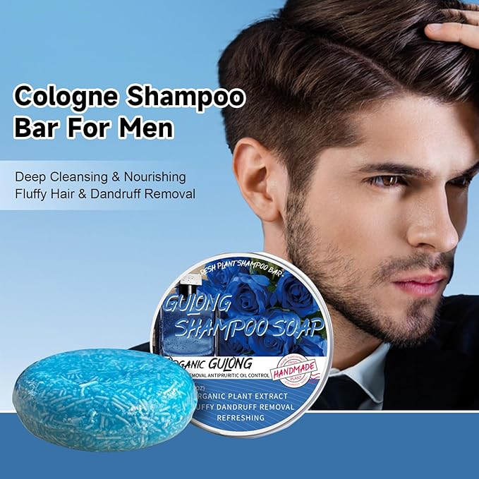 Cologne Shampoo Bar, 2 Pack Solid Shampoo Bar for Men, Deep Cleansing & Nourishing Hair Roots, Fluffy Dandruff Removal Natural Organics Soap Bars for All Hair Types
