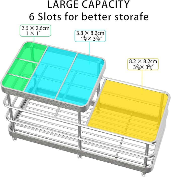 Toothbrush Holders, WHALCHI Bathroom Toothbrush Organizer 6 Slots Rustproof Metal Toothbrush and Toothpaste Holder, Silver, L