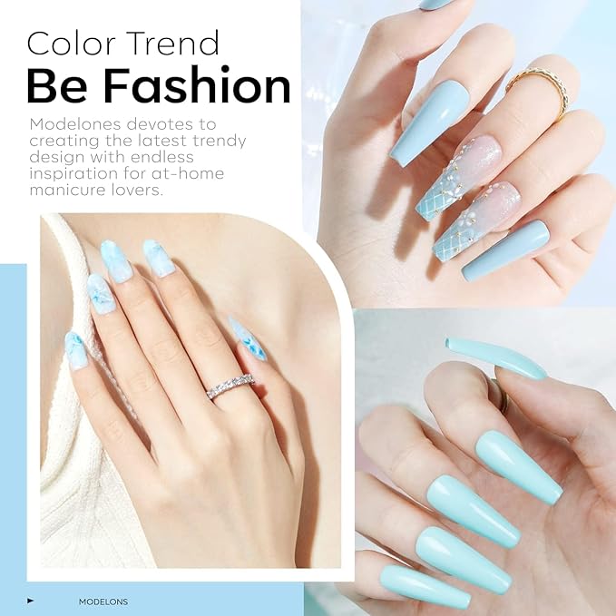 modelones Blue Gel Nail Polish, Pastel Light Blue Polish 15 ML Soak Off Soft Nail Polish Gel Nail Art Starter Salon Manicure Holiday Gift for Women Girl