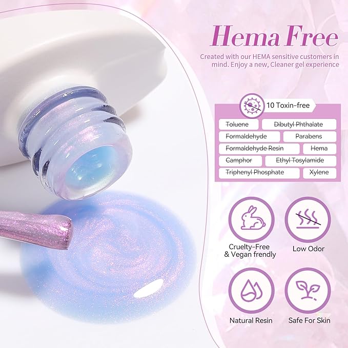 BORN PRETTY Jelly Gel Nail Polish Jelly Glitter Pearl Purple Gel Polish Shimmer Pearl Mermaid Natural Translucent Hema-Free Soak Off Gel Polish Nail Art DIY 15ML