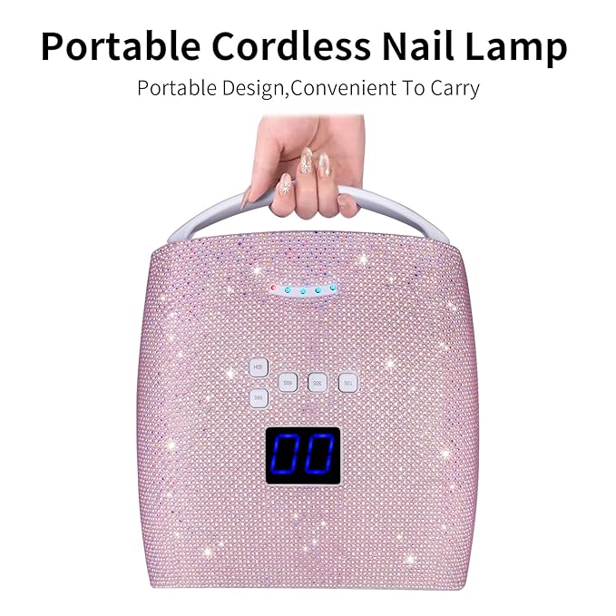 48W Cordless UV LED Nail Lamp,Rechargeable Gel Nail Dryer with Handle Nail Art Manicure Tools for Home and Salon (Pearl Pink Diamond)