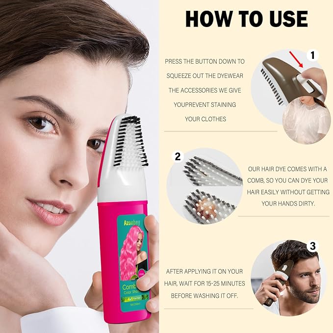 Pink Hair Dye Shampoo for Women Gray Hair,Haircare 4 in 1 Semi-Permanent Gray Hair Coverage,Champu Para Canas,Hair Color Shampoo for Women, Men (Pink)