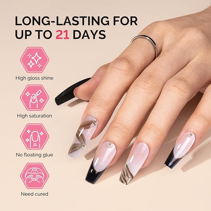 MelodySusie Fleurwee Plant Based Gel Nail Polish, Black Nail Polish Hema Free 21 Non Toxic Long Lasting No Chip Finger Toe Nail Art Manicure Salon DIY at Home Gifts for Women P03