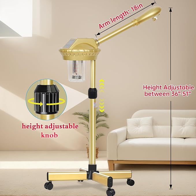 Professional Facial Steamer on Wheels,Gold Ozone Steamer for Face with 30-Minutes Timer,Spa Face Steamer for Deep Facial Cleansing