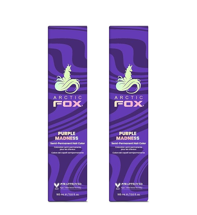 Arctic Fox Semi-Permanent Hair Color, Purple Madness, Vegan & Cruelty-Free, Ammonia-Free, Hydrating Formula, Vibrant Purple Hair Dye for All Hair Types,(Purple Madness 5.6 Fl Oz (Pack of 2)