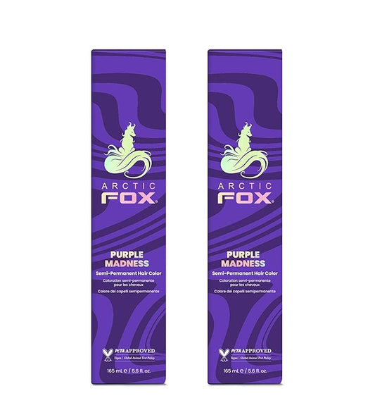 Arctic Fox Semi-Permanent Hair Color, Purple Madness, Vegan & Cruelty-Free, Ammonia-Free, Hydrating Formula, Vibrant Purple Hair Dye for All Hair Types,(Purple Madness 5.6 Fl Oz (Pack of 2)