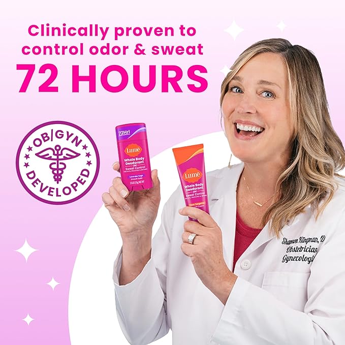 Lume Deodorant Plus Sweat Control - Smooth Solid Stick - Extra Strength Antiperspirant - 72 Hour Odor And Sweat Control - Baking Soda Free, Skin Loving - 2.6 ounce (Soft Powder) Pack of 2