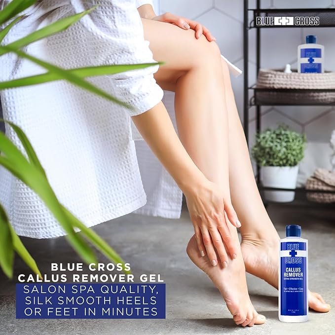 Blue Cross Callus Remover Gel for Feet or Heel, Extra Strength Professional Nail Care, File, Shaver, Scrubber & Pumice Stone Alternative for at Home Manicure/Pedicure Results, 16oz