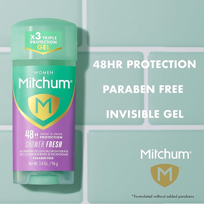 Mitchum Women’s Antiperspirant Deodorant Gel Stick, Shower Fresh Scent, 48HR Sweat & Odor Protection, Triple Odor Defense, Alcohol-Free, 3.4 oz (Pack of 2)