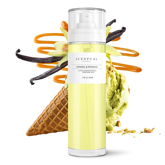Ultra-Concentrated Hair & Body Perfume Mist, Long Lasting Women's Fragrance, Gourmand Perfumes for Women, Vegan and Cruelty Free (Caramel & Pistachio)