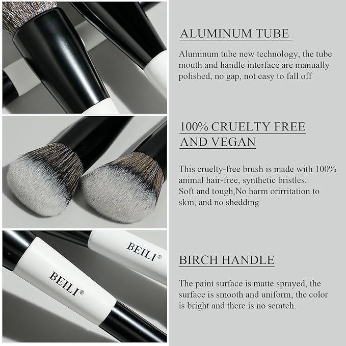 BEILI Makeup Brushes 12 Pieces 18 In 12 Double-Sided Contour Foundation Highlight Blush Brush Eyeshadow Eyeliner Concealer Brush Black and White Suitable for Travel, Gifts, Makeup Lovers