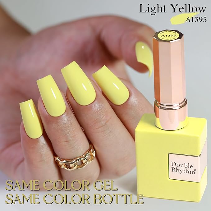 Double Rhythm 15ML Gel Nail Polish Pure Sheer Same Color Same Bottle Soak Off Gel Polish Art Manicure Salon DIY at Home for Women (Light Yellow-A1395)