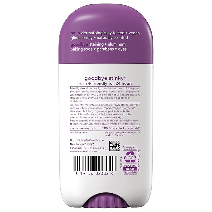 hello Lavender Vanilla Aluminum Free Deodorant for Women and Men with Shea Butter, 24-Hour Freshness, Baking Soda Free Deodorant, Dermatologically Tested, 2.6 oz Stick (2 Pack)