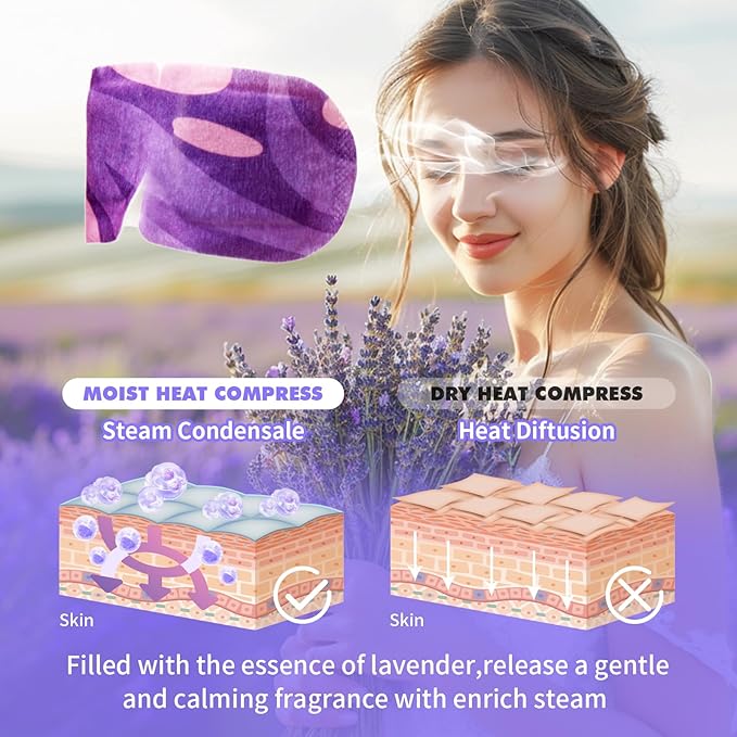 18 Packs Steam Eye Mask for Dry Eyes Self Heating Masks Cornea Care Rest Disposable SPA Warm Compress,Eye Mask for Sleep,Stye Eye Treatment,Reduce Eye Fatigue Travel Essentials (Lavender)