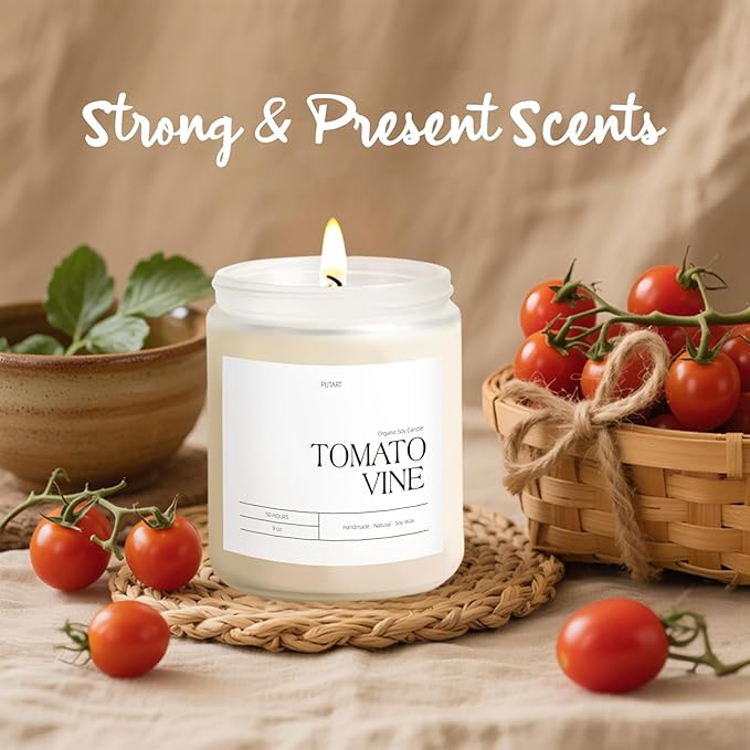 Tomato Vine Candles for Home Scented, Natural Soy Wax Aromatherapy Non Toxic Heavy Scented Candle with Essential Oil, Home Fragrance Stress Relief Jar Candles Gifts for Women & Men 9oz