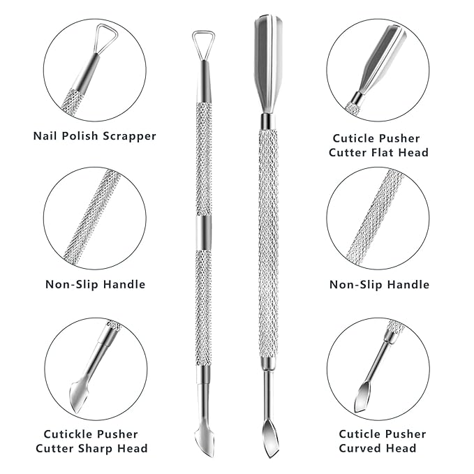 Cuticle Trimmer with Cuticle Pusher and Scissors, Cuticle Remover Professional Durable Pedicure Manicure Tools, Stainless Steel Cuticle Nipper Cutter Clipper for Fingernails and Toenails (Silver)