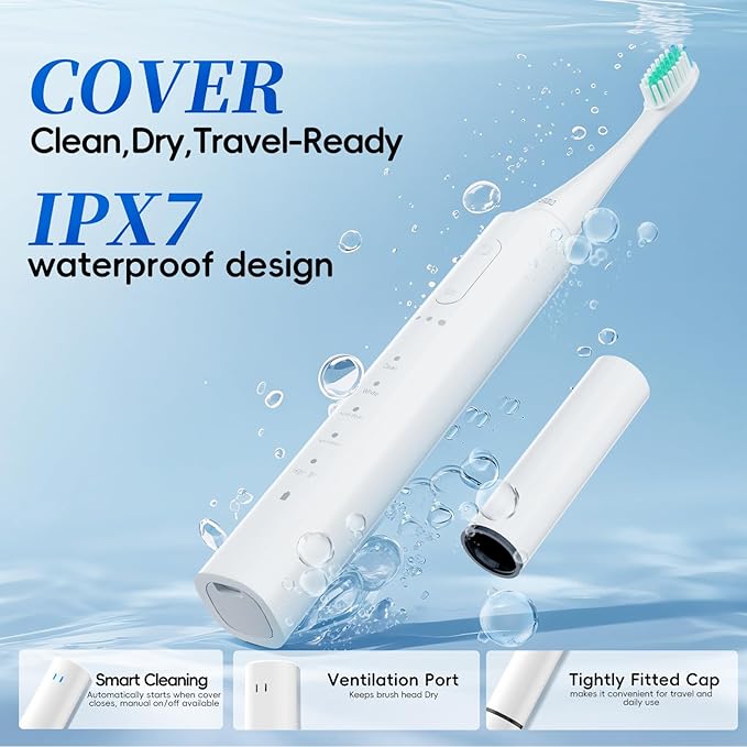SEIGA Sonic Electric Toothbrush for Adults,5 Cleaning Modes & 3 Intensities,Rechargeable Smart Toothbrush with 2 Brush Heads,Built-in 2 Min Smart Timer,IPX7 Waterproof,One Charge for 60 Days